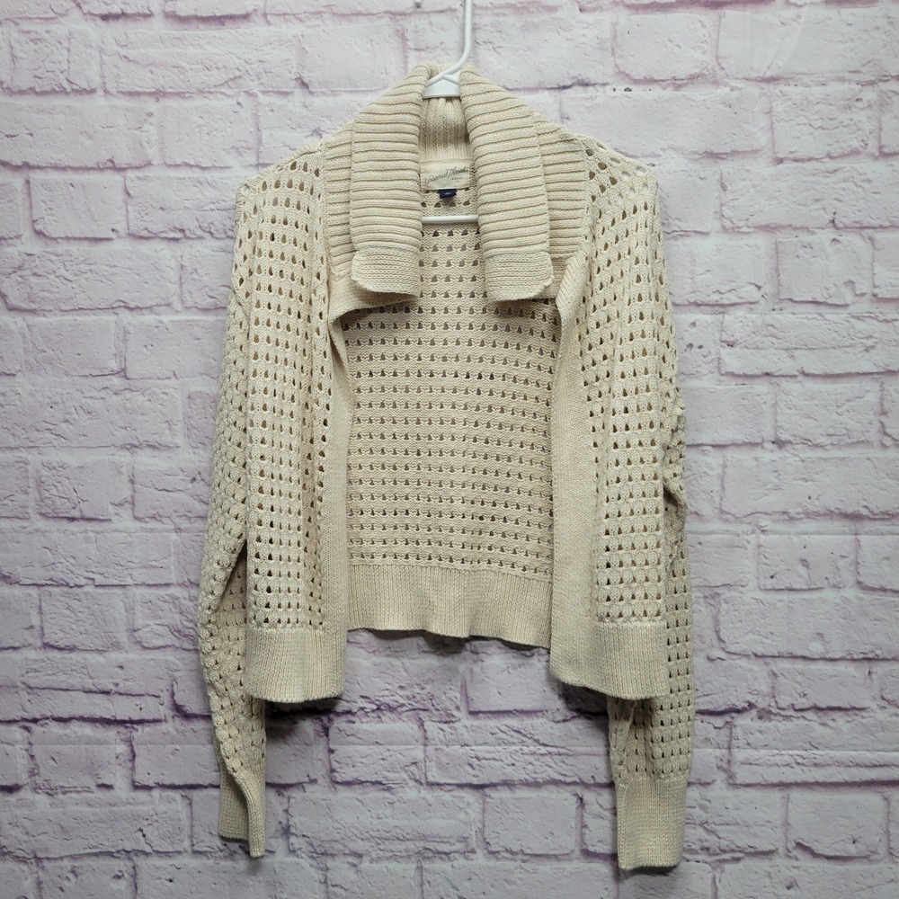 Universal Thread Open Knit Cropped Cardigan Sweater Size M Cottage Neutral Sweet